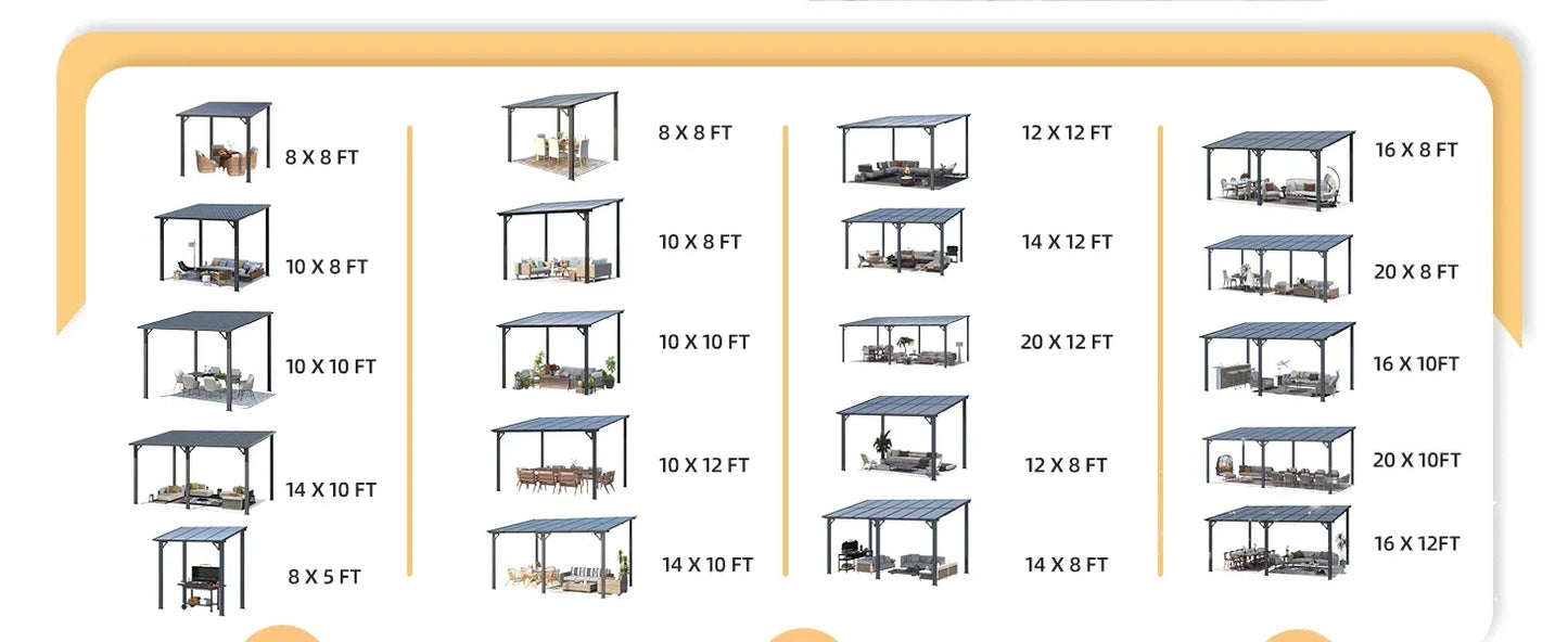 Heavy Duty Lean to Metal Pergolas and Gazebos Clearance, Wall-Mounted Grill Gazebo, 10' x 10' Hardtop Gazebo Outdoor Pergola
