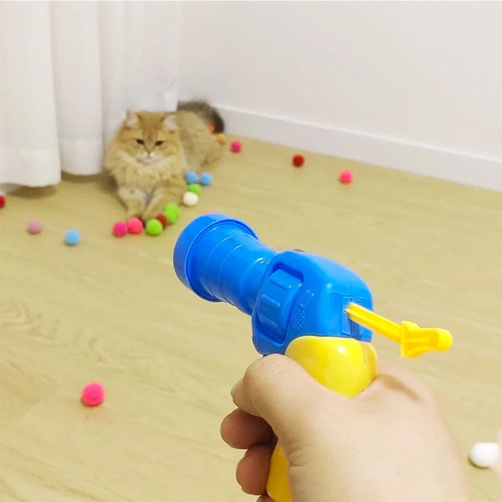 10-100pcs Cat Plush Ball Shooting Gun Funny Cat Toys Interactive