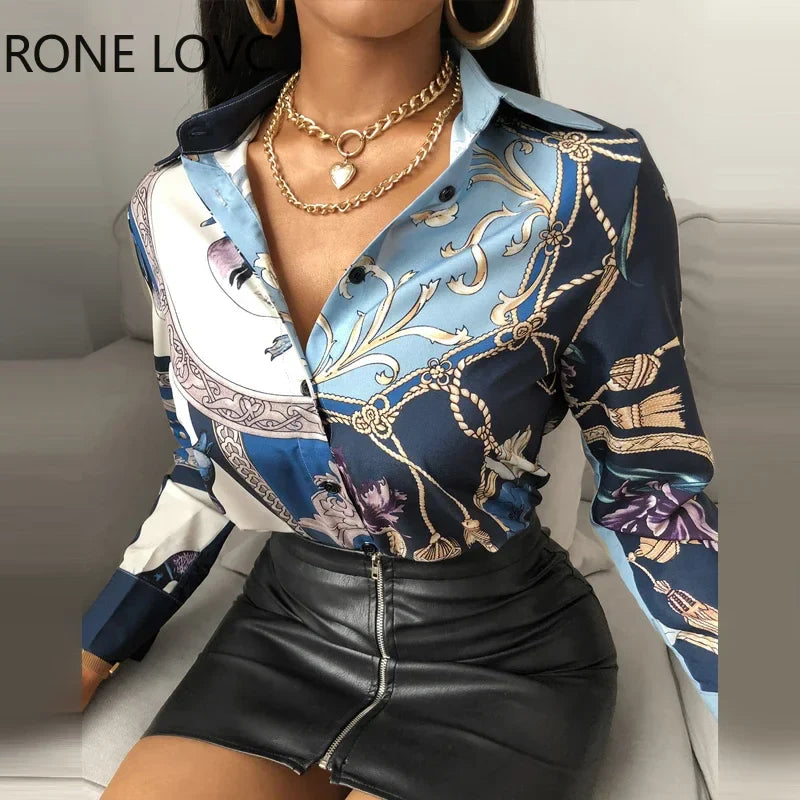Women Bird Scarf Print Long Sleeve Shirt Blouse Spring Tops and Blouses