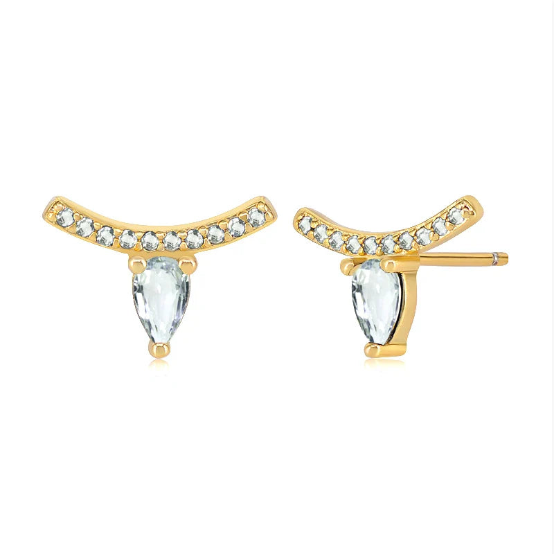 925 Sterling Silver Ear Needle Geometric Zircon Metal Earrings for women Shiny Crystal Luxury Small Stud Fashion Wedding Jewelry