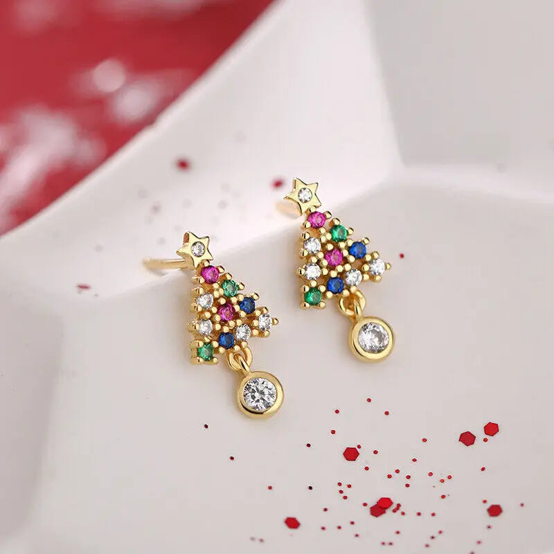 Wholesale 925 Silver Needle Christmas Tree Snowflake Earrings Dangle Women Jewelry Xmas Earring