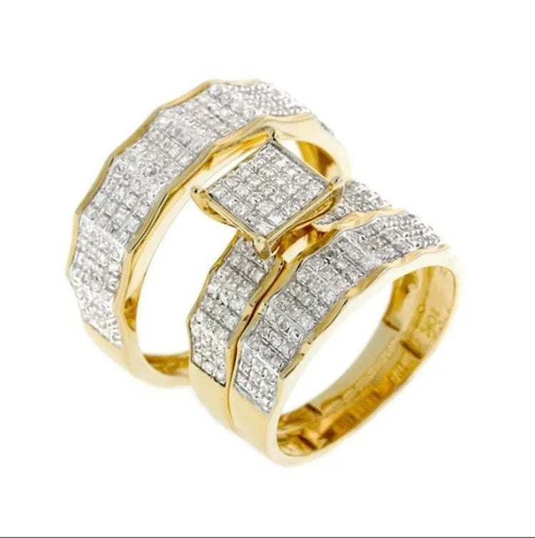 Princess 3Pcs set Charm Yellow   Ring Anniversary  Engagement Bridal Wedding Rings Jewelry For Women