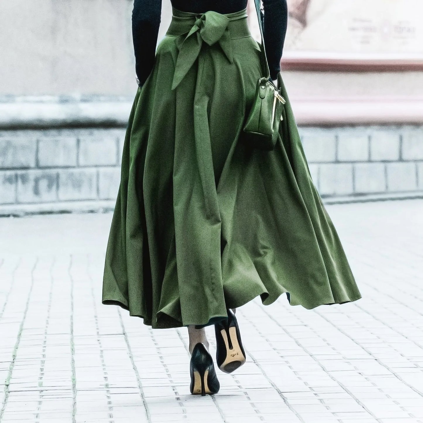 Elegant Bowknot Long Skirts 2024 New High Waist Umbrella Pleated Skirts Spring Solid Ladies Female Big Swing A Line Skirt Faldas