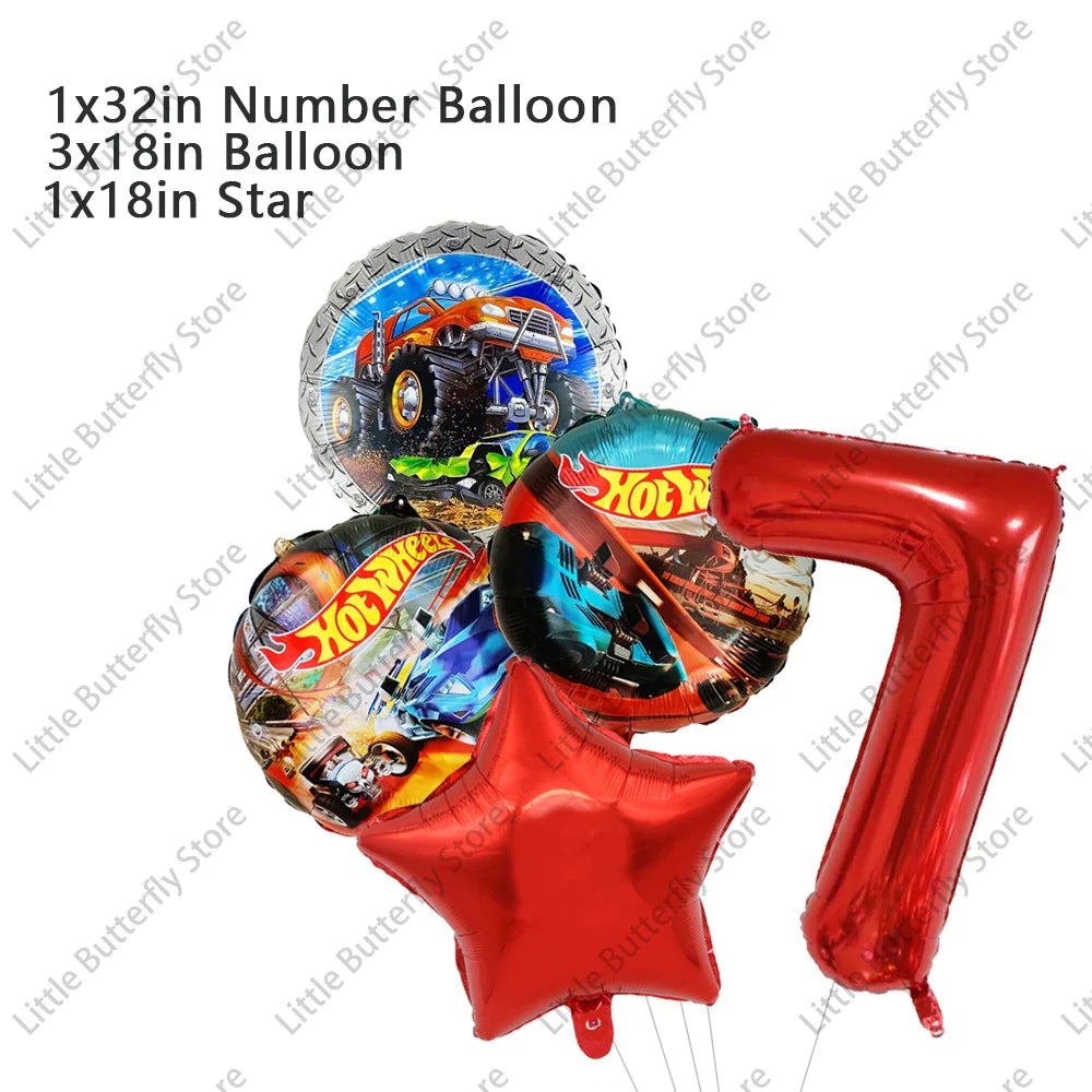 Hot Wheels Party Disposable Tableware Balloon Cup Plates Tablecloth Background Birthday Party Decor Baby Shower Party Supplies