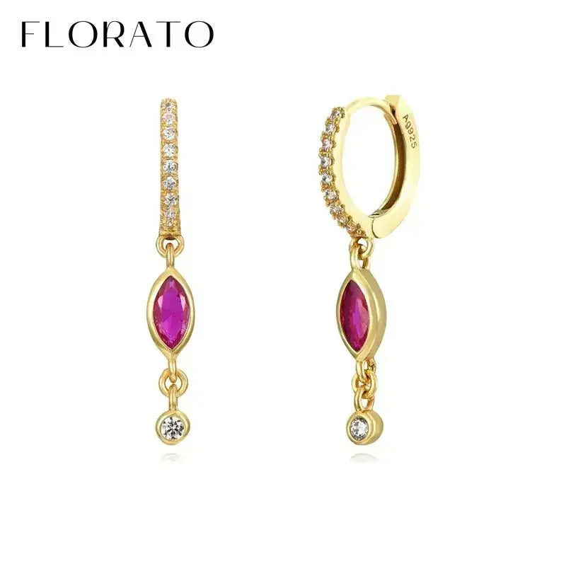 925 Sterling Silver Ear Needle Rose colors Zircon Hoop Geometric Pendant Earrings for women Luxury Fashion Wedding Jewellery2023