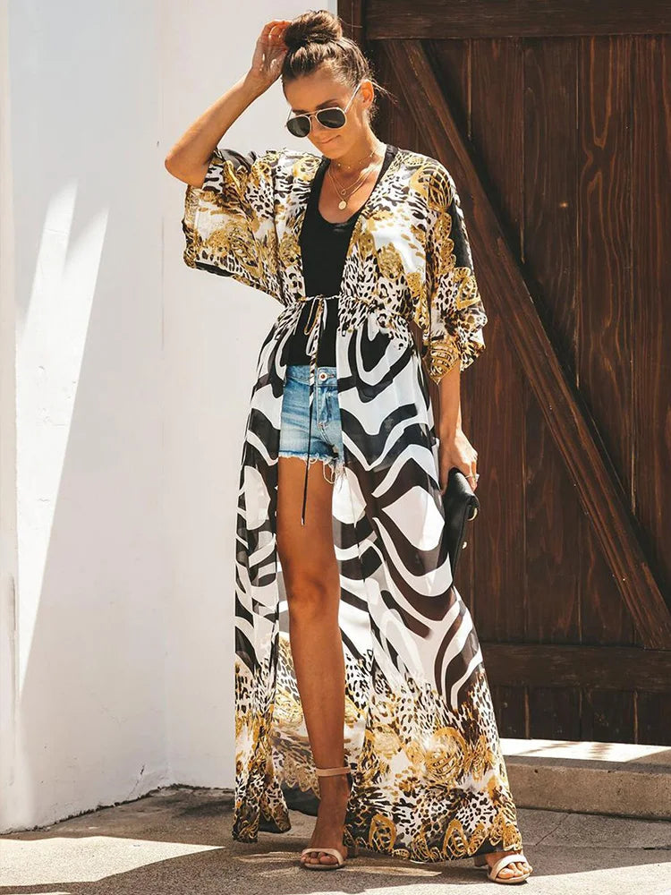 2024 Women Swimsuit Cover Up Sleeve Kaftan Beach Tunic Dress Robe De Plage Solid White Cotton Pareo  High Collar Beachwear