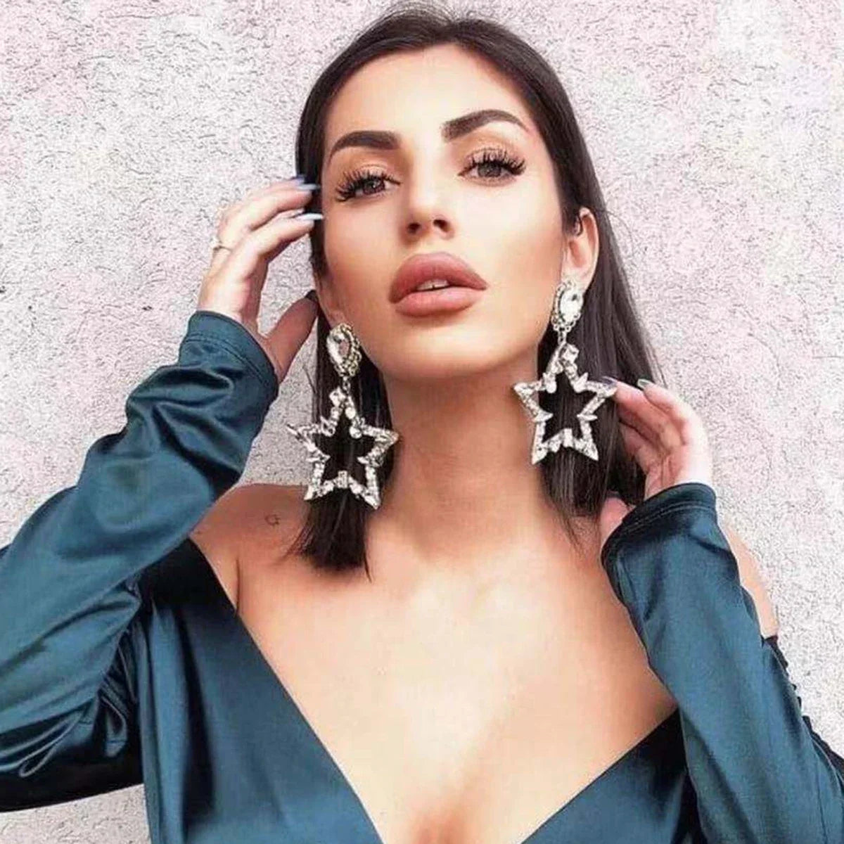 New Fashion women's Color Matching Big Rhinestone Love Heart-shaped Star Drop Earrings women's Jewelry Temperament Accessories