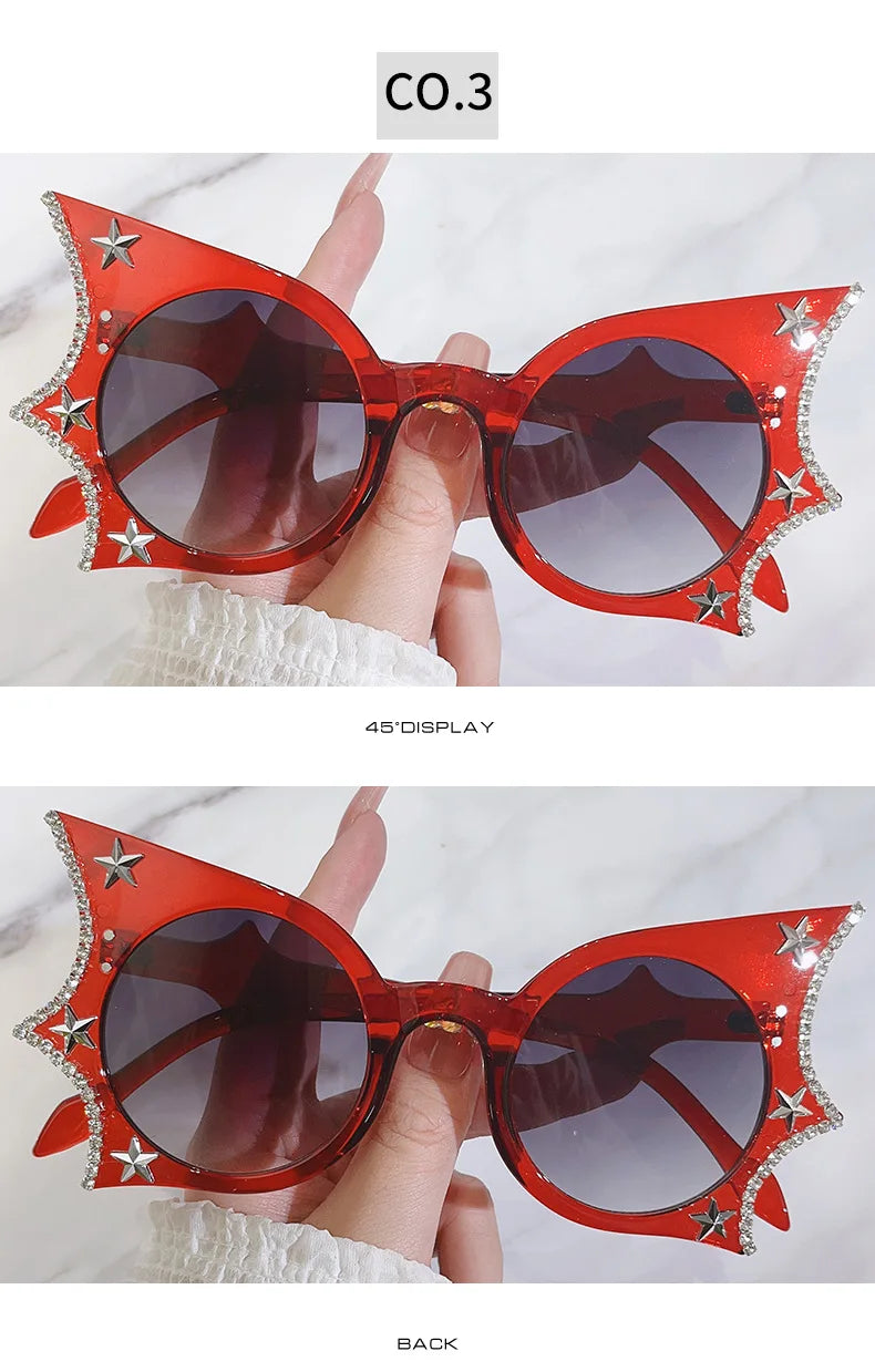 Diamonds Steampunk Sunglasses Women Men Luxury Brand Designer Bat Sun Glasses Trends Punk Rhinestone Shades Eyewear UV400 Oculos