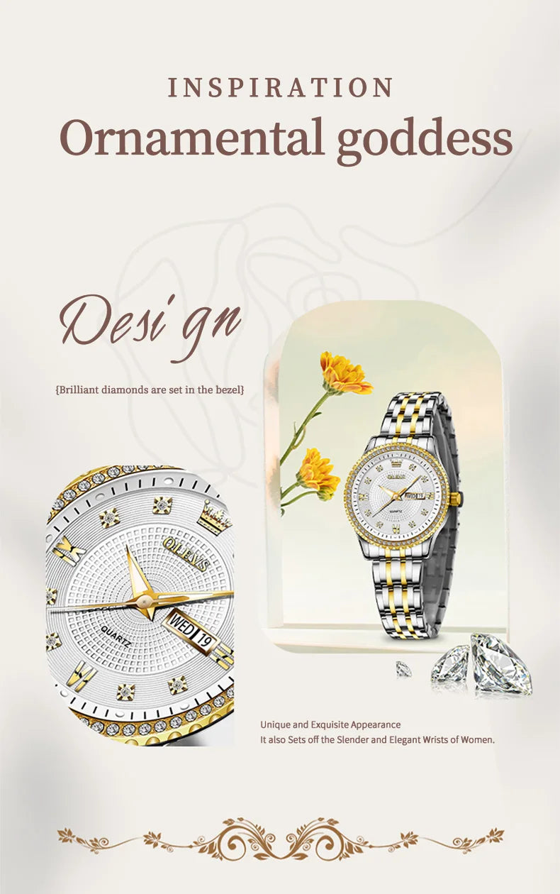 OLEVS Luxury Quartz Watch for Women Stainless Steel Elegant Women's Watches Luminous Waterproof Original Fashion Lady Wristwatch
