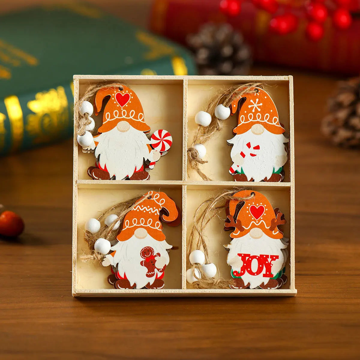 2024 Christmas Wooden Pendants Gingerbread Man Gnomes Xmas Tree Hanging Ornament Noel Navidad Decorations for Home New Year Gift