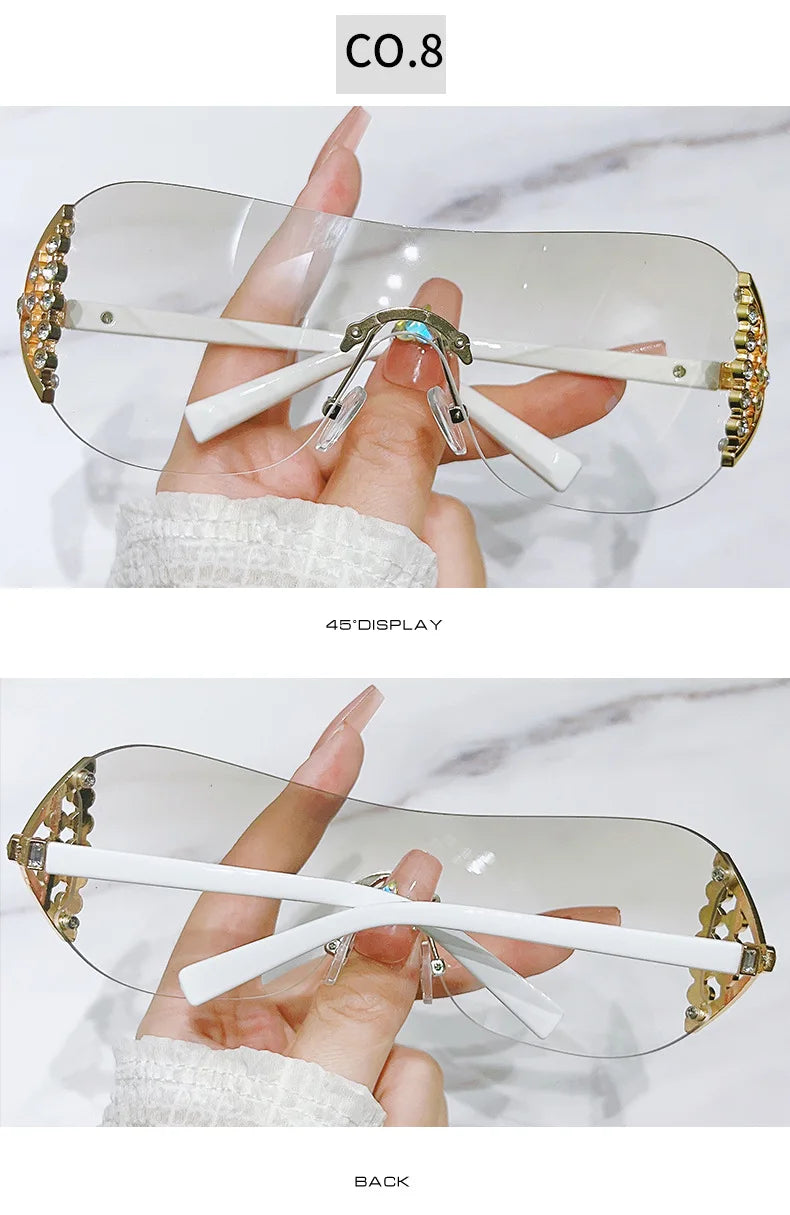 Luxury One-Piece Rimless Sunglasses Oversized Diamond Brand Designer Sun Glasses for Women Steampunk Eyewear UV400 Oculos De Sol