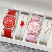 Ladies' Fashion Quartz Watch Set with Roman numerals and heart-shaped pendant bracelet,12pcs - Alloy case,