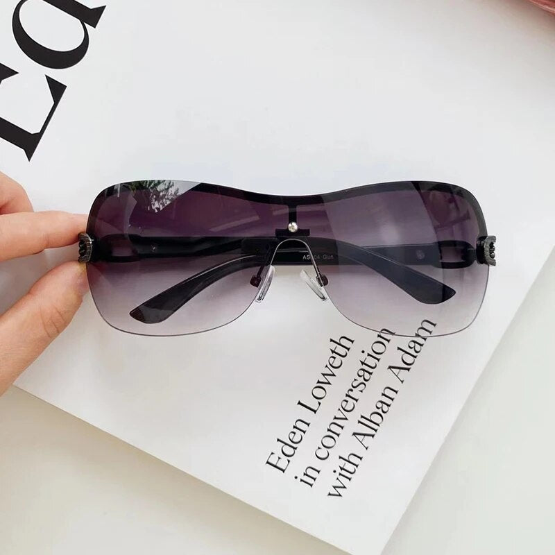 Women's Luxury Sunglasses Vintage Gradient Y2K Style Sun Glasses Men Rimless Pilot Goggles Uv400 Unisex Glasses for Spicy Girls