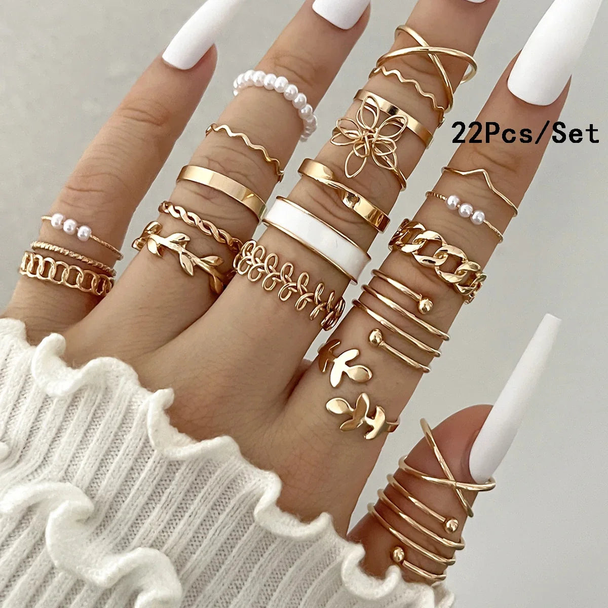 23pcs Fashion Knuckle Rings Set for Women Crystal Star Moon Eye Wave