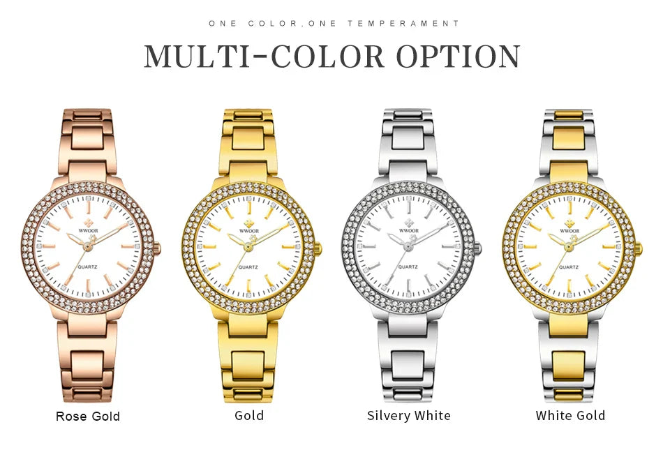 WWOOR New Women's Watches Fashion Crystal Diamond Ladies Quartz Wristwatch For Woman Relogio Feminino Female Montre Reloj Mujer