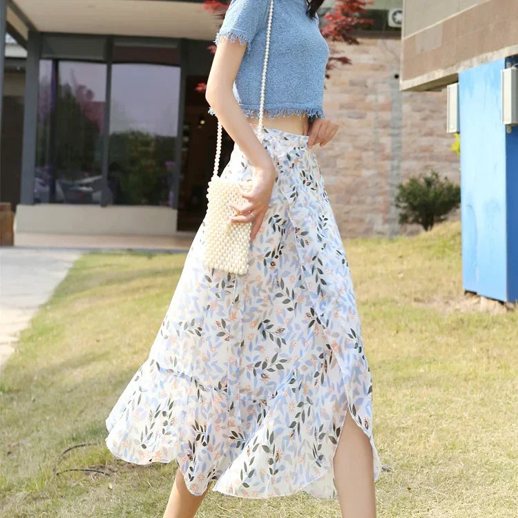 Summer Floral Skirt One Piece Wrap Skirt Beach Women's Skirts Clothing Korean Style Spring Clothes Ladies 2023 Elegant Trend Y2k