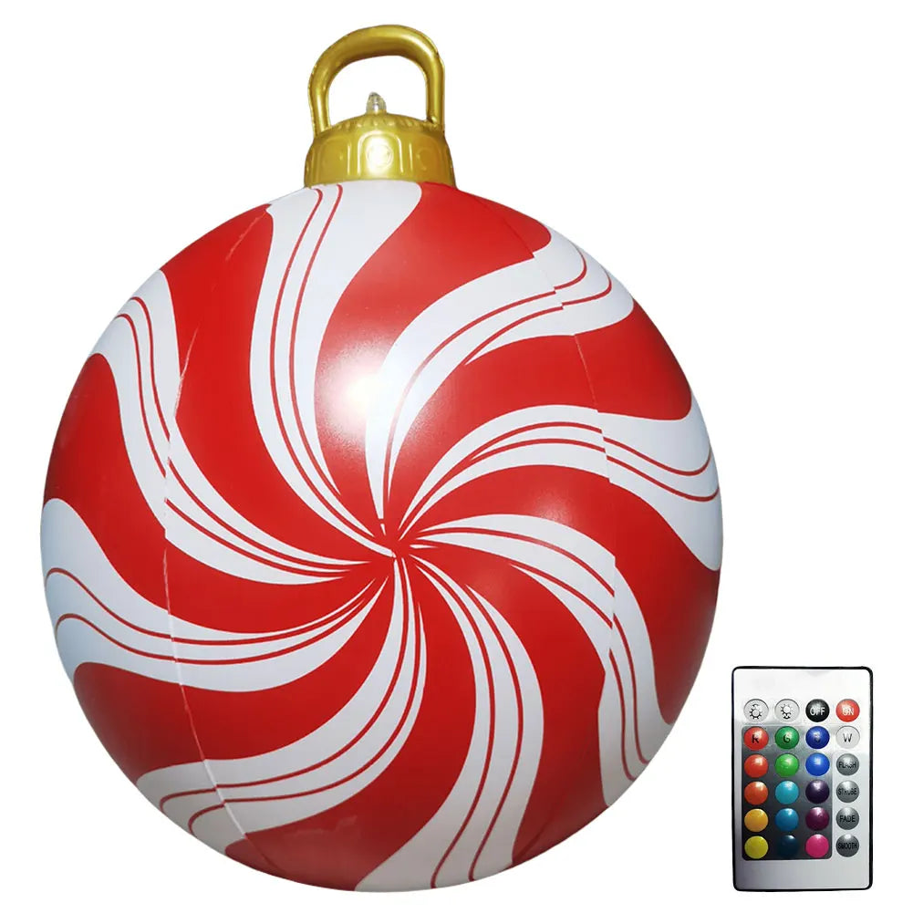 60cm PVC Inflatable Christmas Balls Toys Light Up Giant Christmas Inflatable Ball Xmas Tree Ornaments Christmas Decoration 2024
