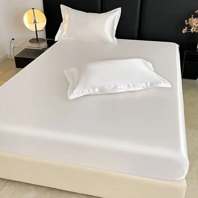Summer Ice Silk Satin Fitted Sheet Solid Deep Pocket Mattress Cover Ultra Soft Wrinkle Resistant Bed Cover No Pillowcase For Sin