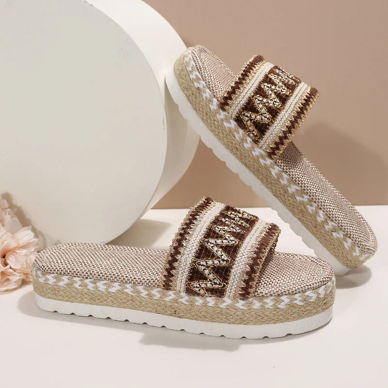 Weave Women's Slippers Platform Summer Shoes for Women 2023 New Beach Casual Heeled Sandals Bohemian Handmade Ladies Espadrilles