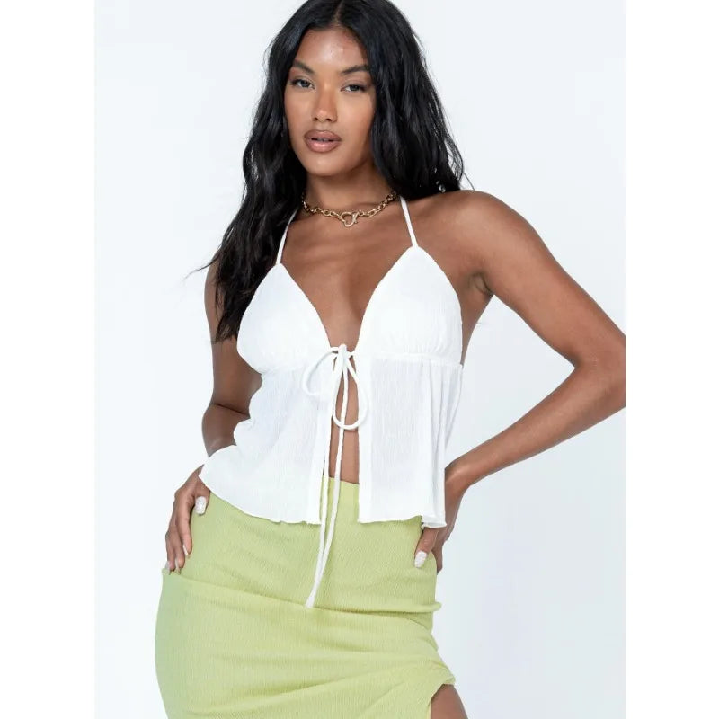 Vest Y2K Top Clubwear New Halter Lace-up Camisole Sexy Lady Backless Tanks Summer Split Crop Top Camis Tank  New