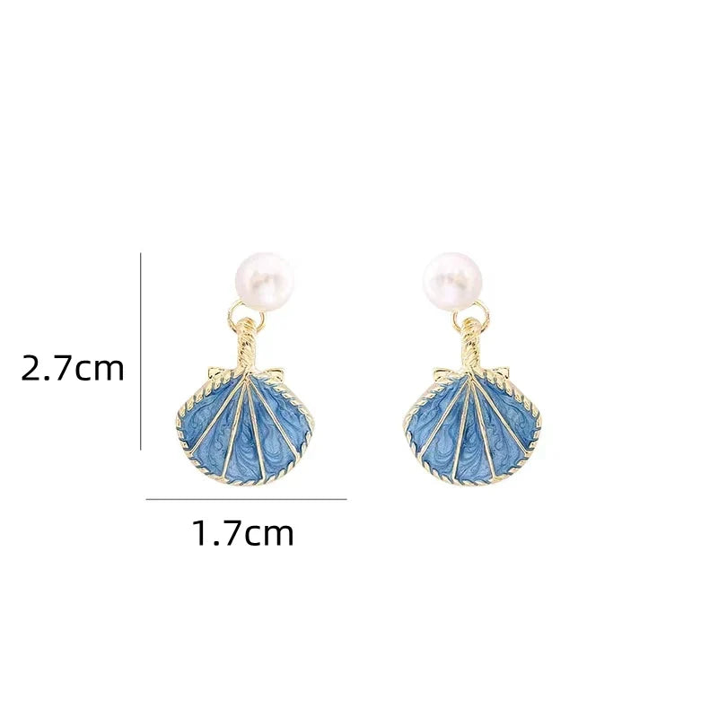 EtherealBe Blue Shell Pearl Dangle Earrings