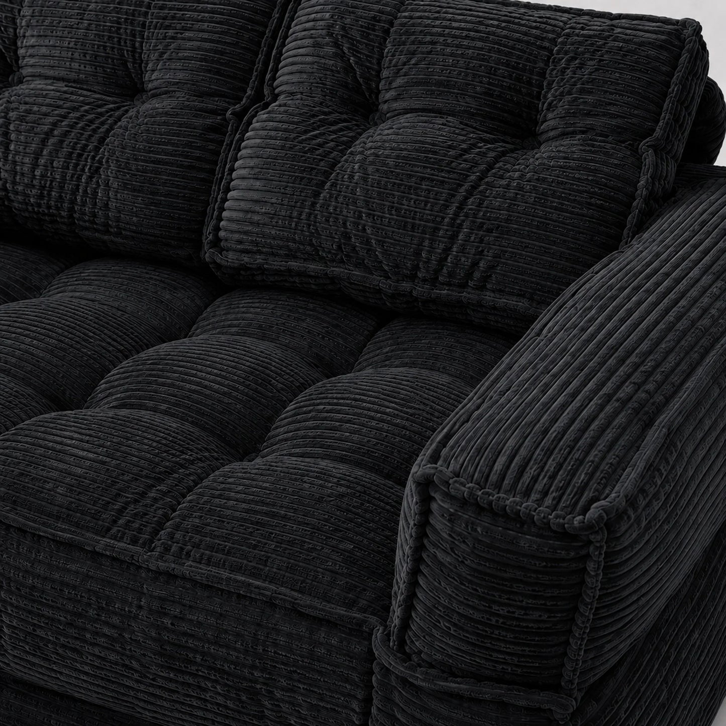 51" 2-Seater Modular Corduroy Sofa with Chaise, 2-in-1 Boneless Convertible Floor Couch, Lazy Double Sofa with Armrest for Living Room, Black