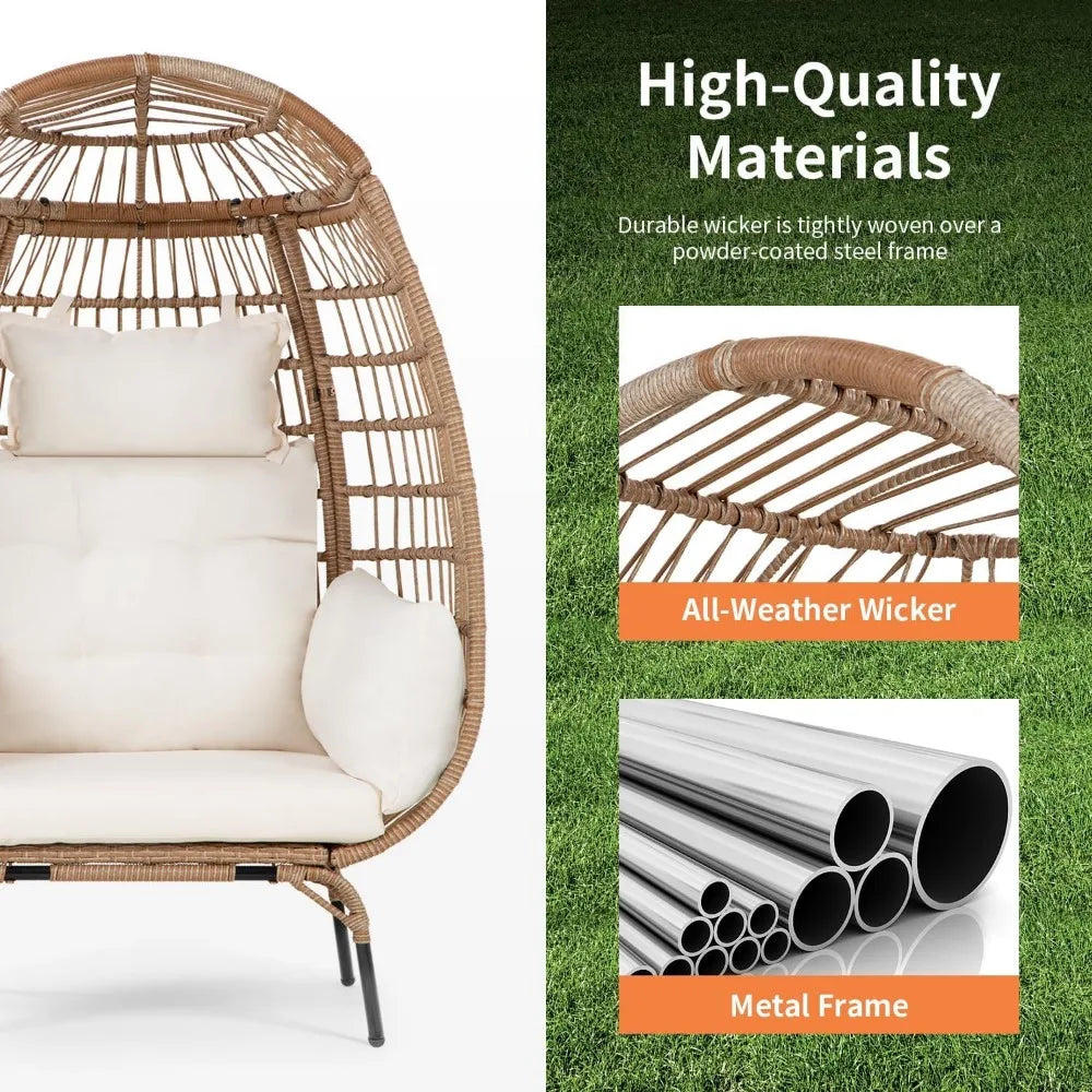 Large Egg Chair with Bracket, Room Decoration Aesthetic Reading Chair, Outdoor Leisure Chair Willow Egg Chair