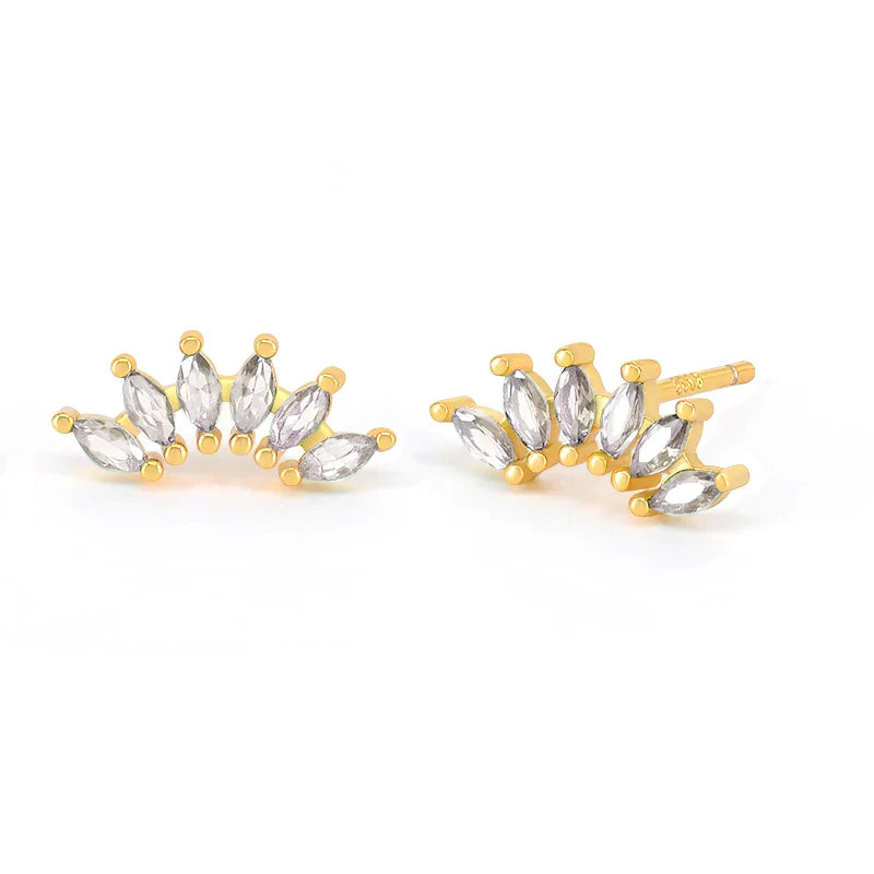 925 Sterling Silver Ear Needle Geometric Zircon Metal Earrings for women Shiny Crystal Luxury Small Stud Fashion Wedding Jewelry