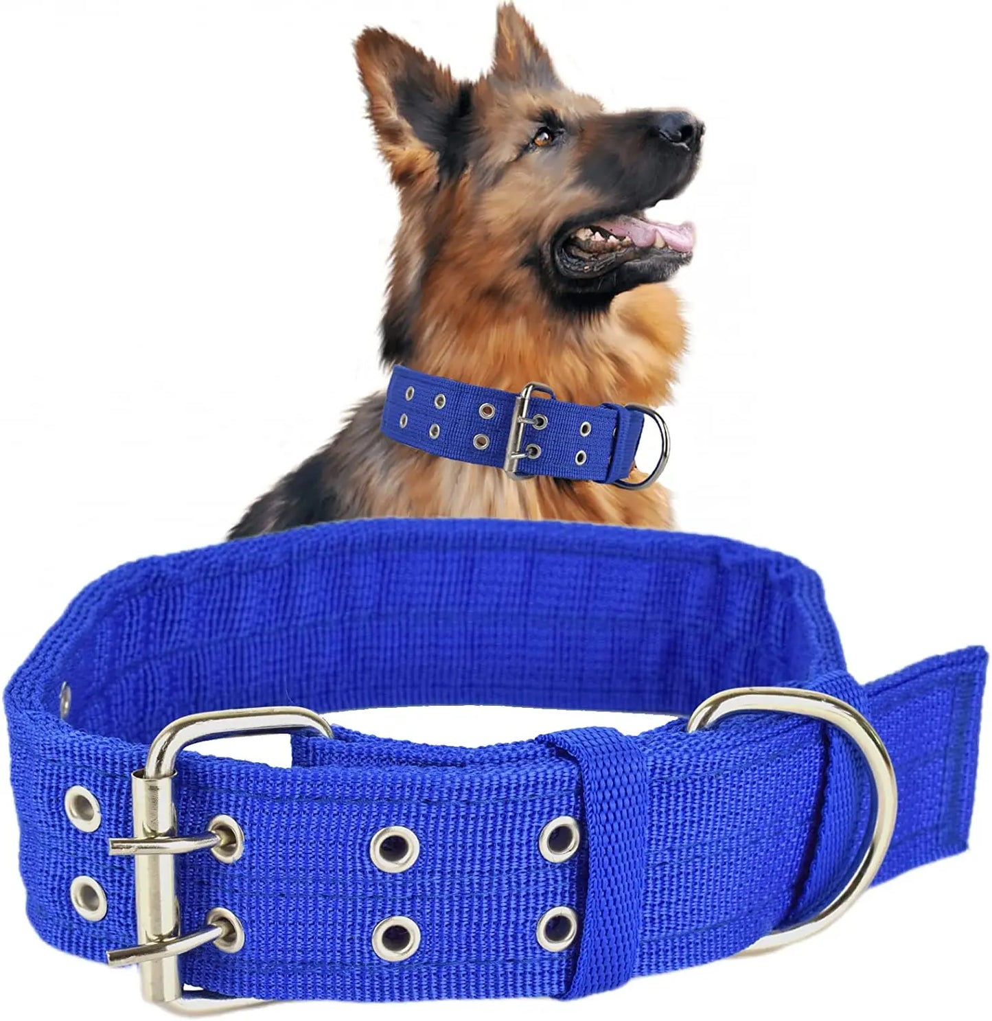 Heavy Duty Wide Military Thick Dog Collars for Large Dogs Adjustable Strong Nylon Tactical Pet Collar with 2-Rows Metal Buckle