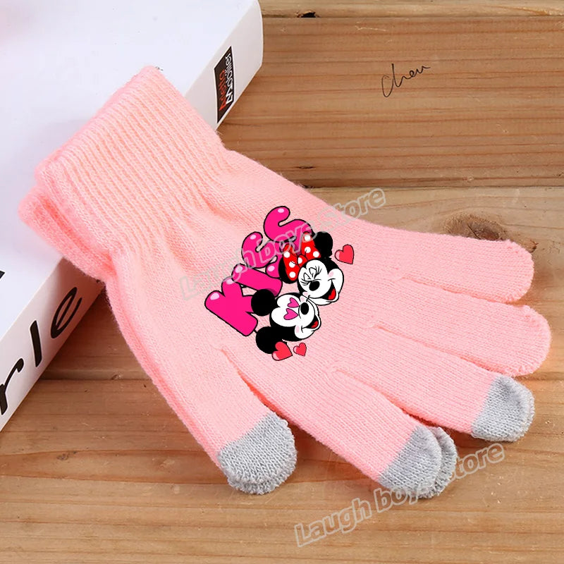 Disney Anime Glove Mickey Mouse Cartoon Five-finger Gloves Outdoor Sports High Quality Touch Screen Knit Mittens Kawaii Kid Gift