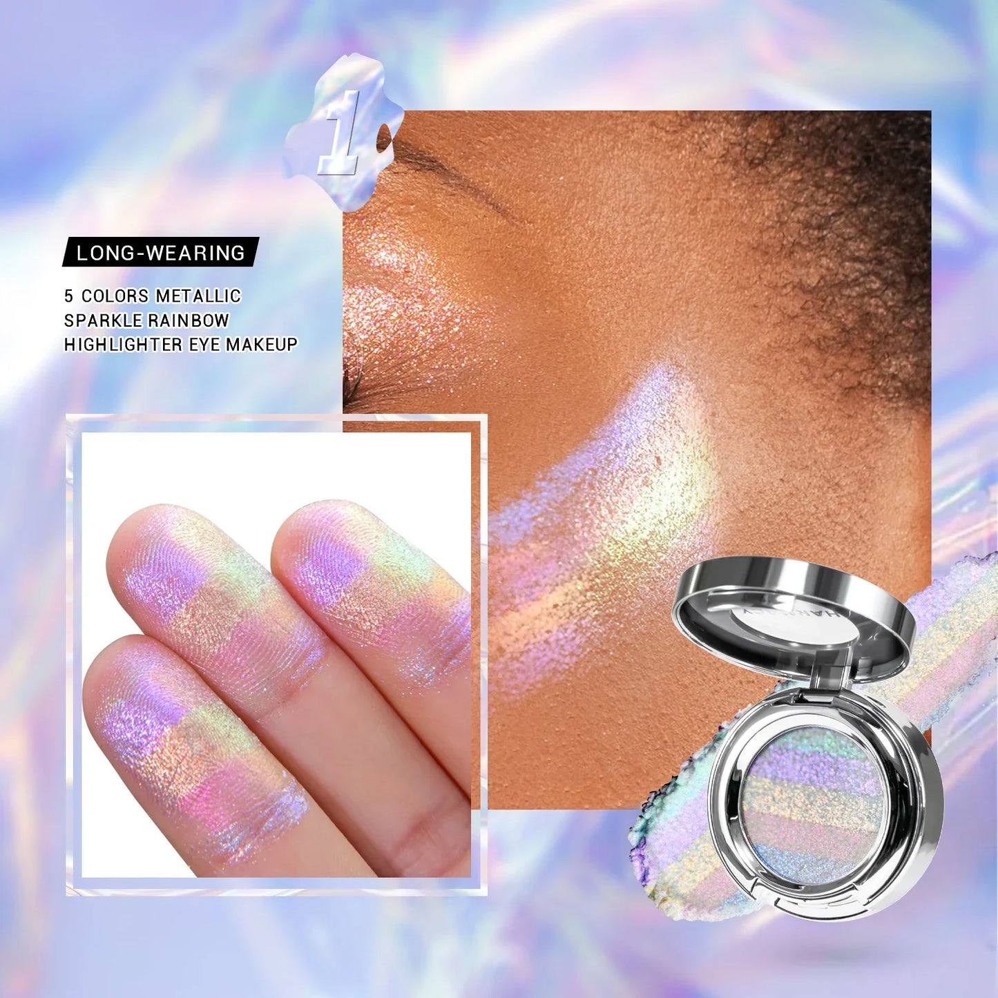 CHARMACY Rainbow Duochrome Highligter New 5 Colors Shimmer Multichrome Long-lasting Eye Shadow Cosmetic Makeup for Women