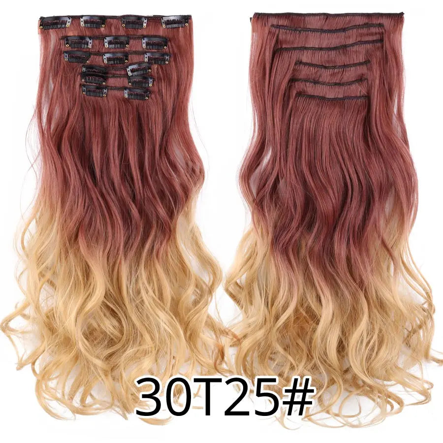 Leeons 16Clips Long Straight Synthetic Clip On Hair Extensions Cheveux Clip Naturel High Temperature Fiber Black Brown Hairpiece
