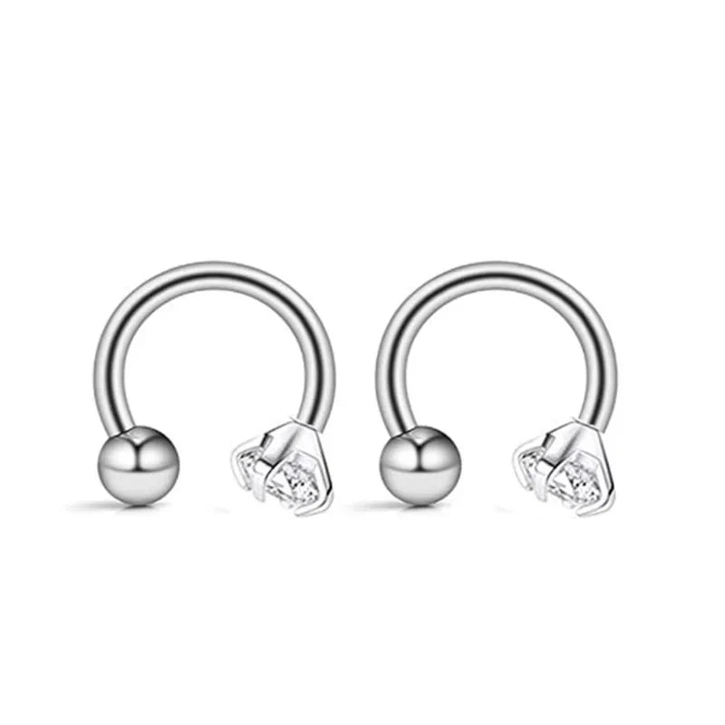 2Pcs Stainless Steel Crystal CZ Tragus Piercing Helix Studs Earrings For Women Girls Hoop Nose Ring Body Piercing Jewelry