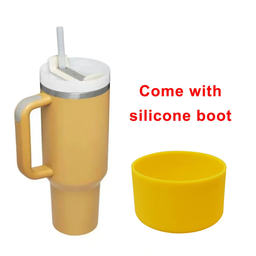 40oz Tumbler with Handle Straw and Silicone Boom Stainless Steel Vacuum Thermos Cup Large Capacity Travel Car Coffee Mug Logo