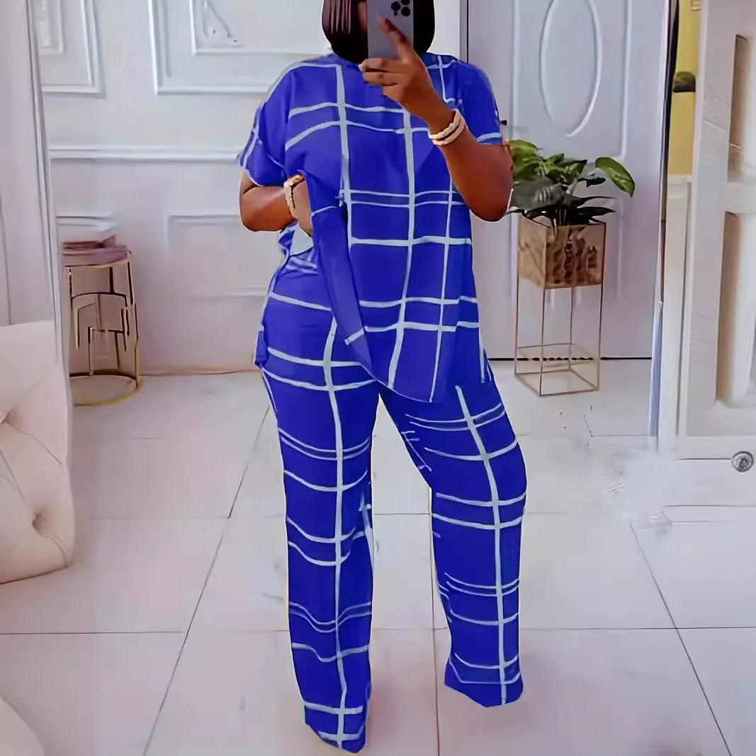 Short Sleeve 2 Piece Women Sets 2025 Spring Summer Matching Sets Stripe Print Two Pieces Sets Top Pants Suits Outfits Clothing