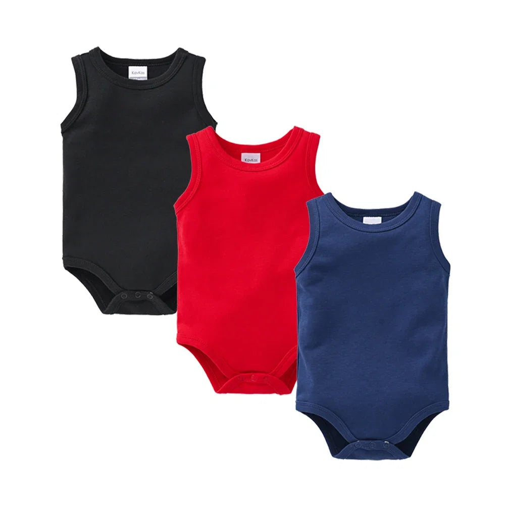 Kavkas 3 Pcs Summer Unisex Baby Vest Bodysuit 100% Cotton Sleeveless Newborn Solid Clothes 0-24 Months Clothing
