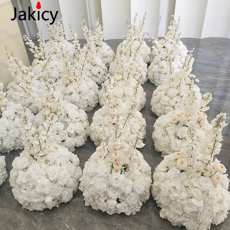 Red White Customized Artificial Rose Delphinium 50cm Flower Ball Wedding Decor Table Centerpieces Flower Decor Event Road Props
