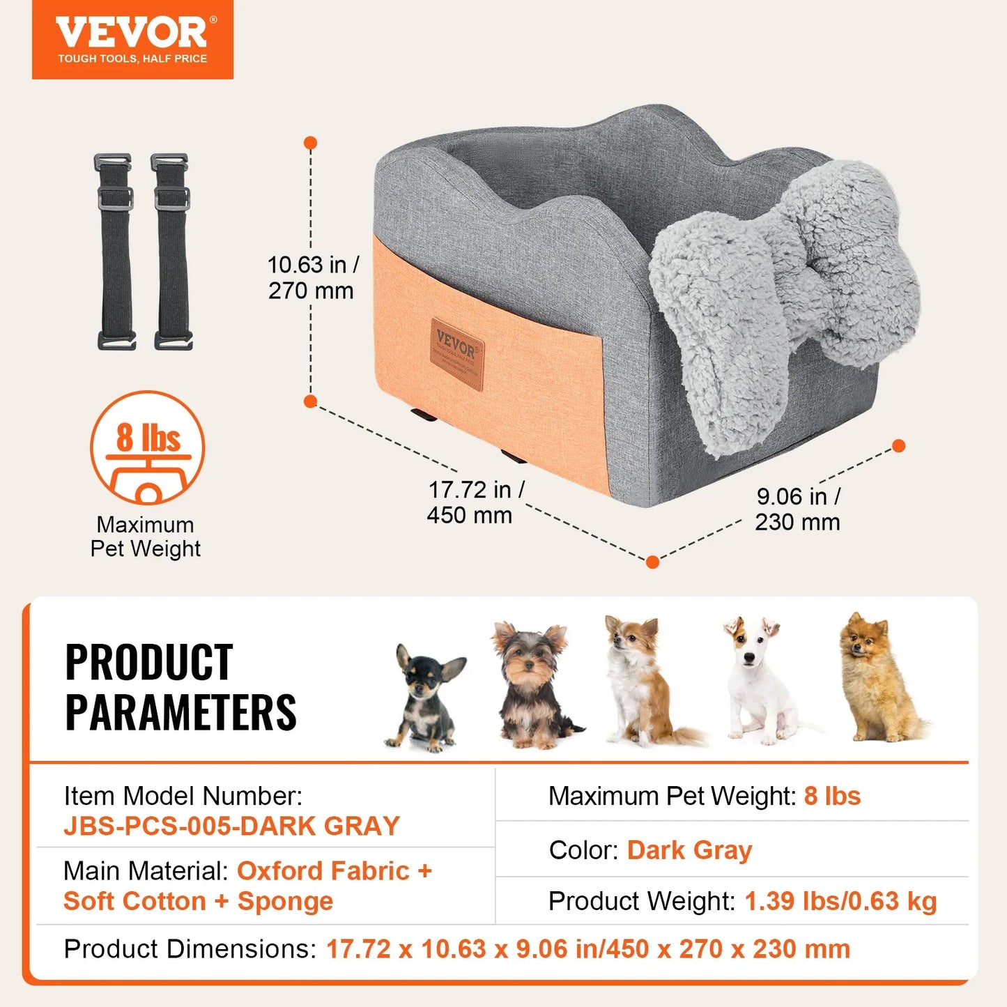 VEVOR Dog Car Seat Waterproof Dog Booster Seat Pet Car Seat with Clip-On Safety Leash PP Cotton Car Bed for Medium & Large Dog