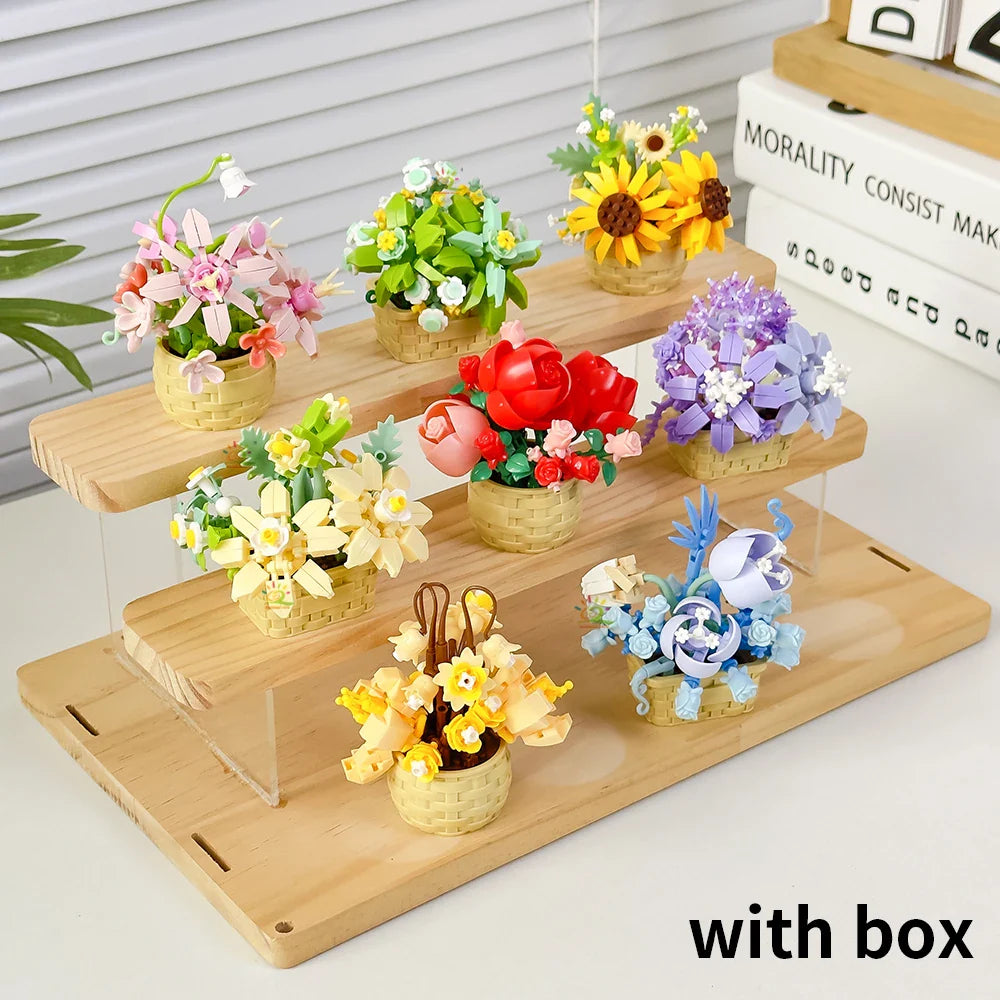 HUIQIBAO Eternal Flower Model Bouquet Potted Plant Micro Building Blocks MOC DIY Home Desk Decoration Brick Toy For Children