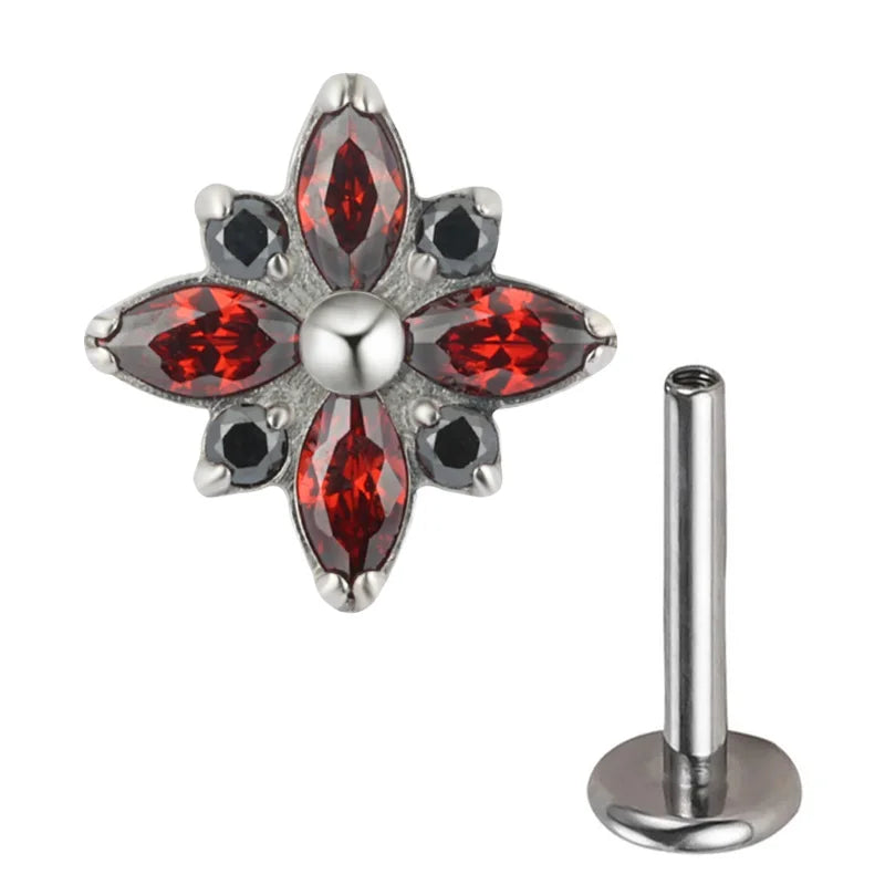 1Pc F136 Titanium Cute  5A CZ Flower Cartilage Crystal Piercing Labret Stud Piercing Jewelry Internally Threaded Ear Tragus Ring