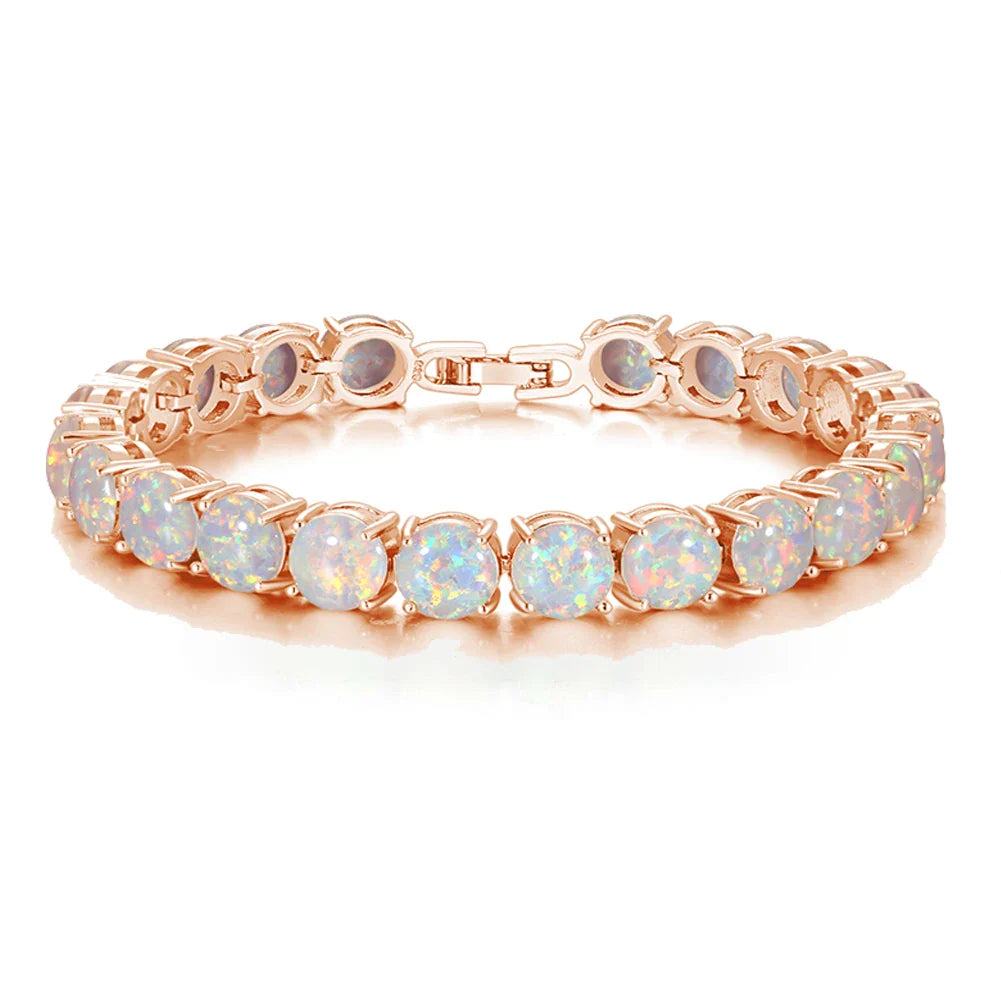 CiNily White Fire Opal Stone Chain Link Bracelet&Bangles Silver Plated Luxury Larger Boho Bohemia Summer Jewelry Gifts for Women