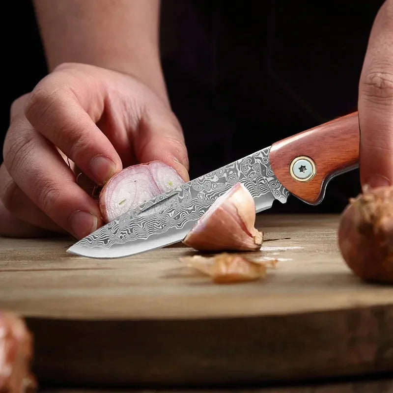 Folding Blade Kitchen Knife Stainless Steel Meat Cleaver With Wood Handle Cooking Household Meat Fruit Vegetables Barbecue Knife