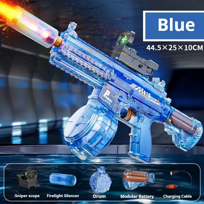 M416 Electric Water Gun Fully Automatic with Flash, High-speed Continuous Shooting Summer Outdoor Toy Water Gun Children's Gift