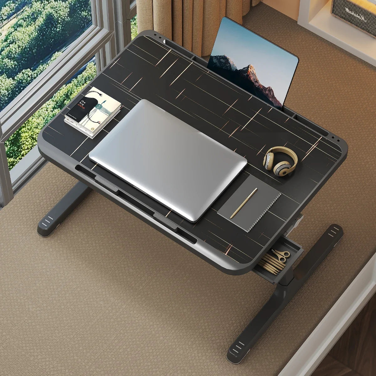 Laptop Tray, Multi-purpose Premium Lapdesk, Height Angle Adjustable, Drawer, Tablet Slot, for Eating, Working, Writing, Gaming,