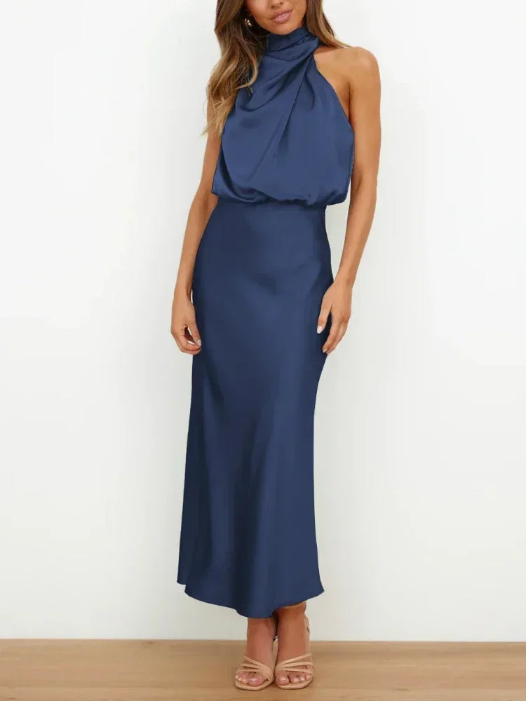 New Wedding Satin Silk Women Dresses Sexy Evening Party Sleeveless Off Shoulder Bodycon Elegant Maxi Dresses for Women Clothes
