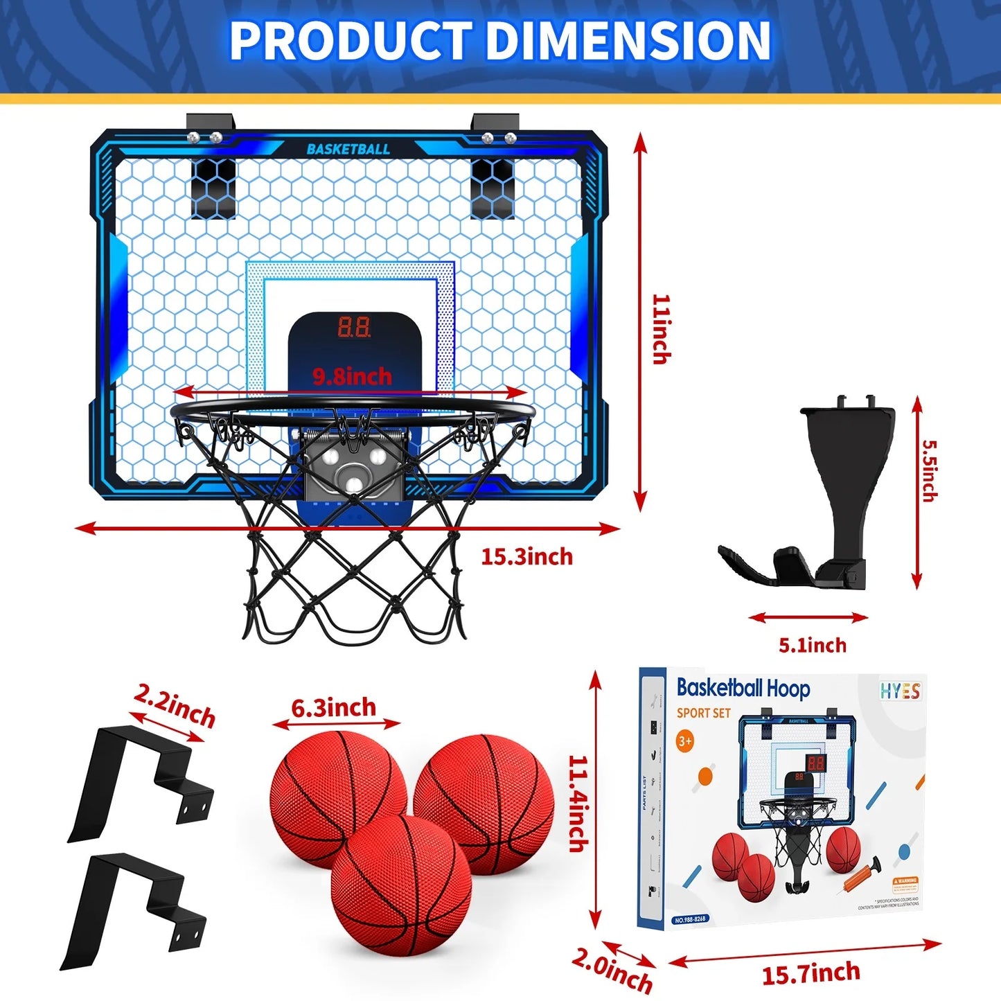 Basketball Hoop Wall-mounted Indoor Training Home Kids Basketball Toy,with 7 LED Lights Scoreboard 3 Play Modes,Mini Basketball Hoop Set For Kids Outdoor Games