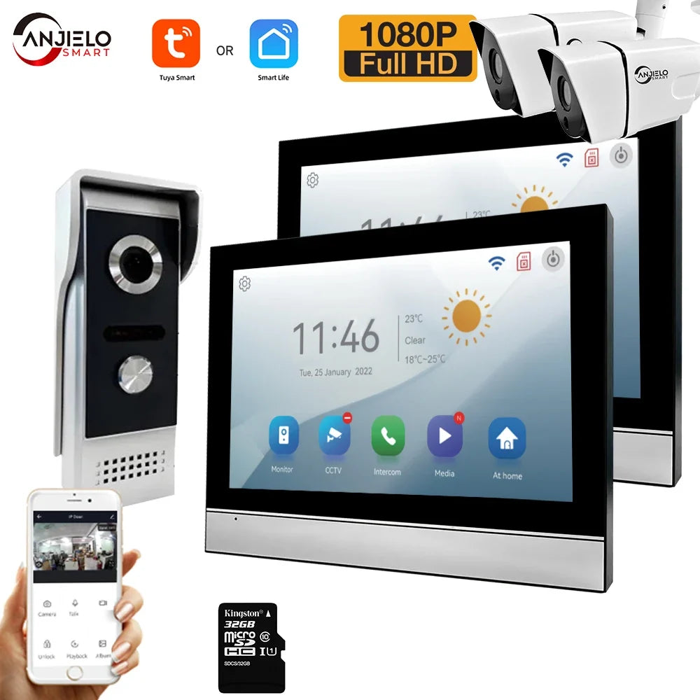 Tuya 1080P 7/10 inch Color Touch Screen WiFi Doorbell Intelligent APP Intercom Kit with Mobile Detection 128G Image Storage