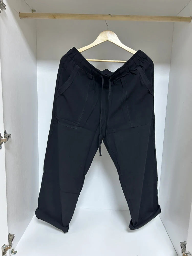 Women's Pants New In Korean Fashion Commuter High Waist Women Clothes Cotton Lace-up Pencil Wide Trousers Streetwear Black Pants