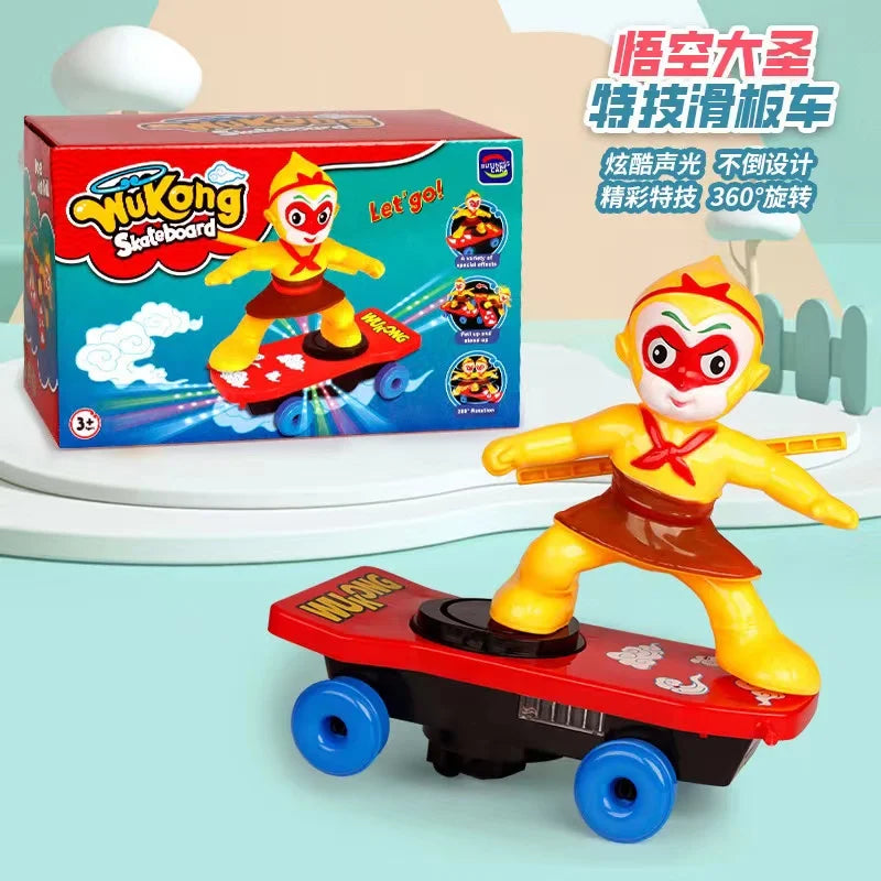 Kids Anime Spiderman Toy Flip Rotation Skateboard Car Ultraman Electric Music Stunt Scooters Birthday Toys