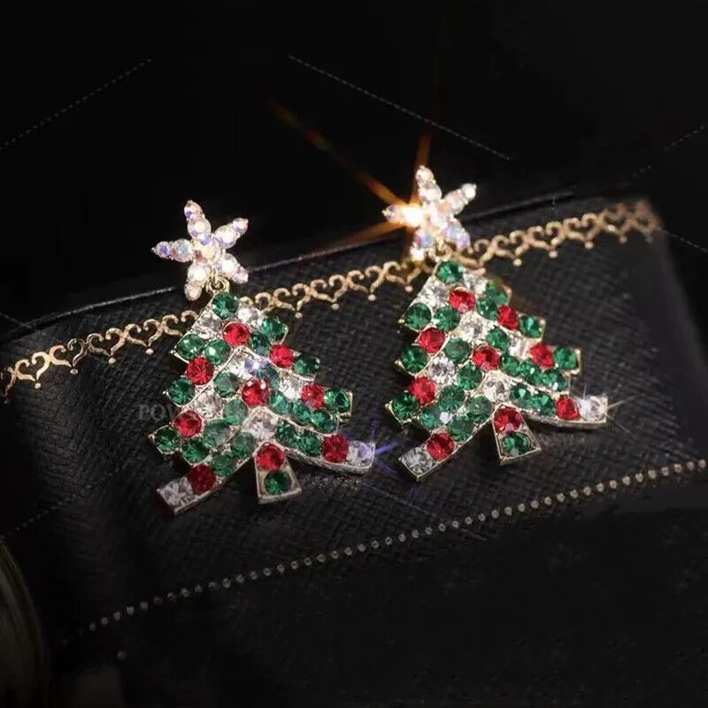 Wholesale 925 Silver Needle Christmas Tree Snowflake Earrings Dangle Women Jewelry Xmas Earring